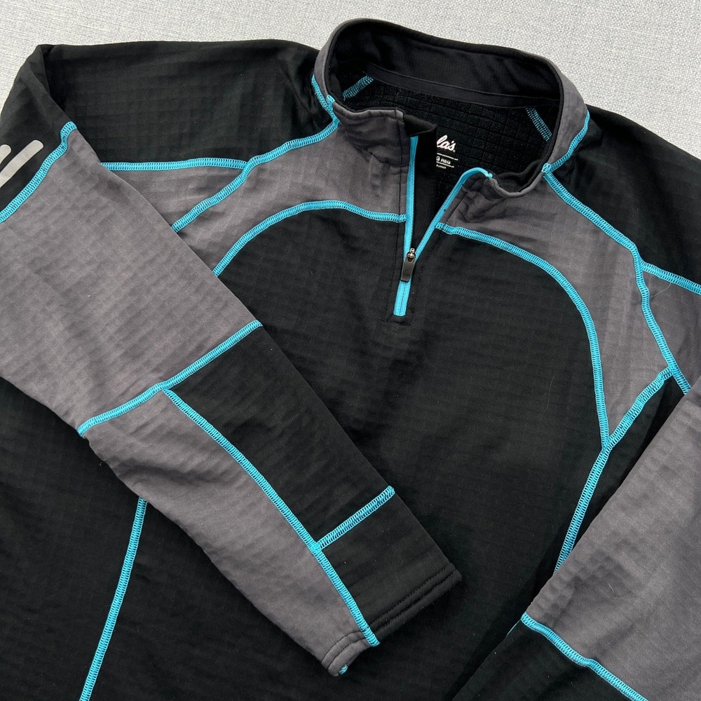 Cabelas Polartec ECWCS Baselayer 1/4 Zip Pullover Men XXL Black Gray Grid Fleece